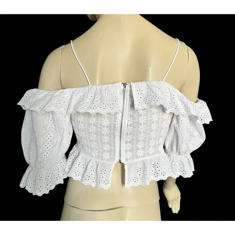 Women's Strappy Cropped Lace-Up Eyelet Peplum Top Blouse Boho Festival Delicate